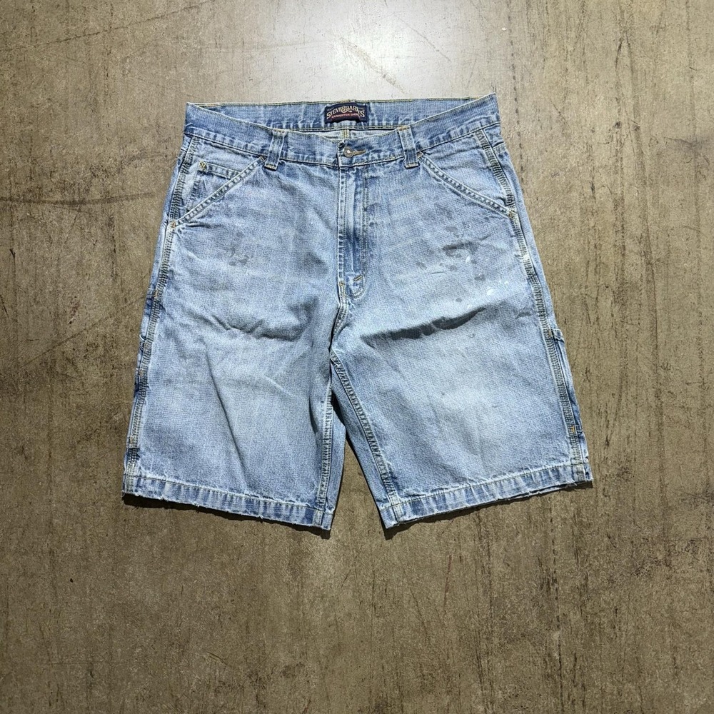 Steve & Barry's Shorts Mens 33 Blue Denim Carpenter Cargo Relaxed Fit Workwear